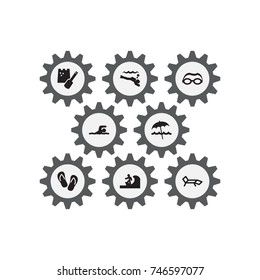 Set Of 8 Beach Icons Set.Collection Of Flip Flop, Umbrella, Scuba Diving And Other Elements.