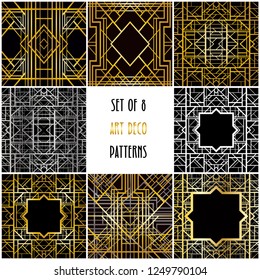 Set of 8 beautiful art deco patterns, vector illustration
