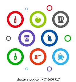 Set Of 8 Beverages Icons Set.Collection Of Wine, Alcohol, Electric Teapot And Other Elements.