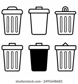 Set of 8 Bin Icon Silhouettes