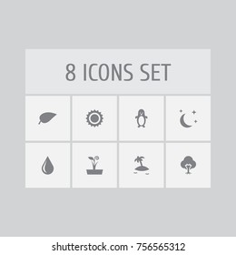Set Of 8 Bio Icons Set.Collection Of Blob, Solar, Isle Beach And Other Elements.