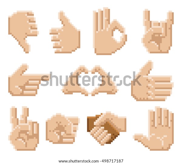 Set 8 Bit Pixel Art Hand Stock Vector (Royalty Free) 498717187