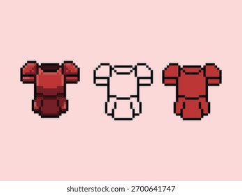 conjunto de ícones de armadura estilo pixel art de 8 bits. Esta coleção apresenta um peitoral vermelho simples ou couraça, perfeito para um personagem guerreiro ou cavaleiro