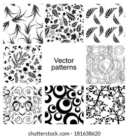 Set of 8 black seamless patterns for your design