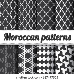 Set of 8 black and white Moroccan vector patterns