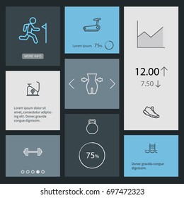 Set Of 8 Bodybuilding Outline Icons Set.Collection Of Kettlebells, Trekking Shoes, Barbell And Other Elements.