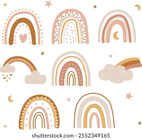 Set of 8 Bohemian Boho Bohemian Rainbow and Cloud Cute Clipart Pastel