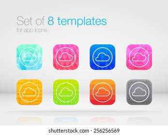 Set of 8 bright templates for app icons. High quality design elements