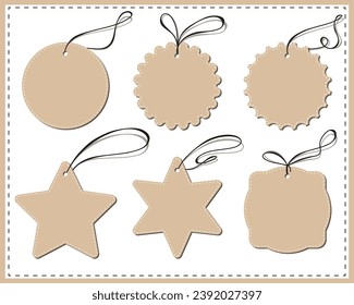 Set of 8 brown price tags on white background