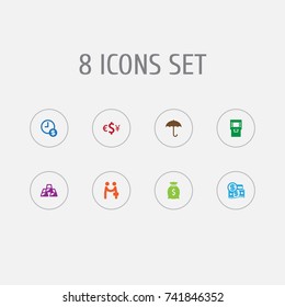 Set Of 8 Budget Icons Set.Collection Of Dollar, Meeting, Currency And Other Elements.