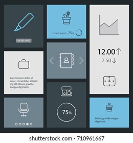 Set Of 8 Bureau Outline Icons Set.Collection Of Book, Flowerpot, Wastebasket And Other Elements.