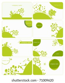set of 8 business cards on green little planet earth theme
