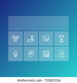 Set Of 8 Business Outline Icons Set.Collection Of Achievement, Idea, Grid Structure And Other Elements.
