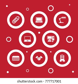 Set Of 8 Cabinet Icons Set.Collection Of Monitor, Metropolis, Laptop And Other Elements.