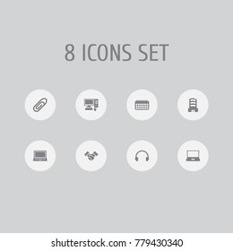 Set Of 8 Cabinet Icons Set.Collection Of Earmuff, Computer, Fastener And Other Elements.