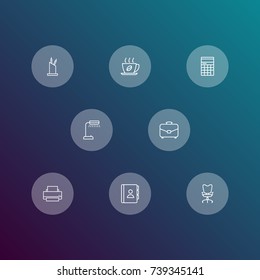 Set Of 8 Cabinet Outline Icons Set.Collection Of Pen Storage, Workplace, Portfolio And Other Elements.