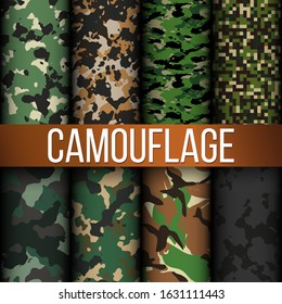 Set of 8 camouflage patterns vector
