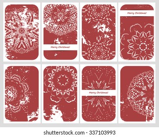 Set of 8 cards with beautiful snowflakes. Postcard, gift card template. Winter background