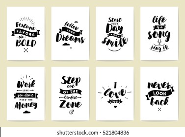 Satz von 8 Karten oder Poster mit Typografie. Als Flyer, Banner oder Postkarte verwendbar. Vektorschriftdesign. Kreditkarten mit Preisangaben.
