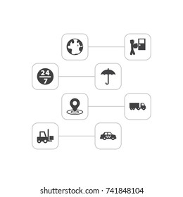 Set Of 8 Cargo Icons Set.Collection Of Cab, Transportation, Umbrella And Other Elements.