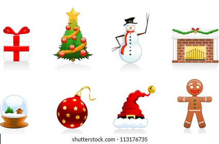 Set of 8 Christmas Icons/Symbols/Design elements. Detailed vector illustration, fully editable.