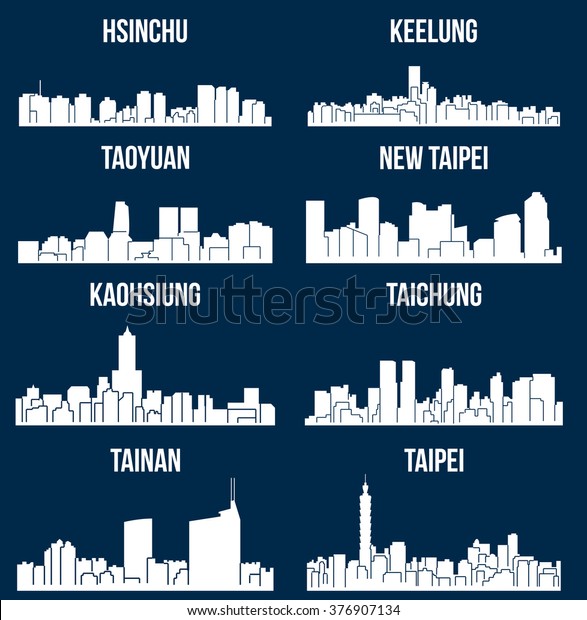 Set 8 City Silhouette Taiwan Tainan Stock Vector Royalty Free 376907134