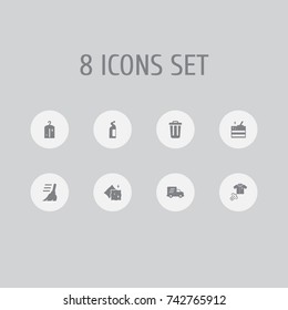 Set Of 8 Cleanup Icons Set. Collection Of Cleaning, Shipping, Cushion And Other Elements.