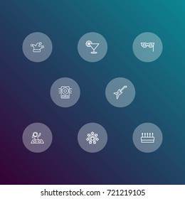 Set Of 8 Cocktail Outline Icons Set.Collection Of Pastry, Stars, Electro And Other Elements.