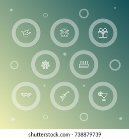 Set Of 8 Cocktail Outline Icons Set.Collection Of Stars, Pastry, Jester And Other Elements.