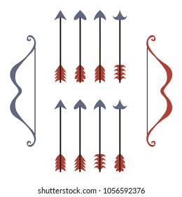Set of 8 colored arrows and 2 bows. Hipster geometric vector elements.  