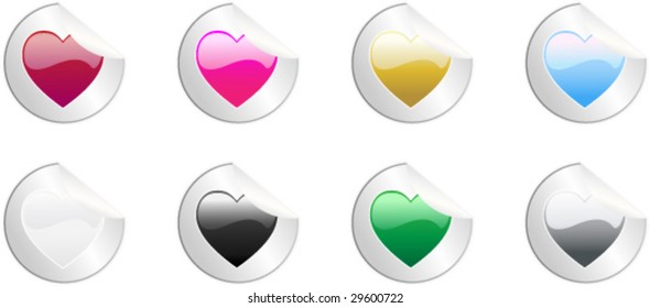 Set of 8 colored hearts stickers, no transparencies