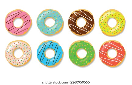 Set of 8 colorful donuts vector. Donut isolated for your design