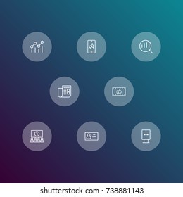 Set Of 8 Commercial Outline Icons Set.Collection Of Campaign, Ad Banner, Mobile Marketing And Other Elements.
