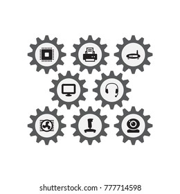 Set Of 8 Computer Icons Set.Collection Of Fan, Peripheral, Headset And Other Elements.