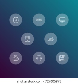 Set Of 8 Computer Outline Icons Set.Collection Of Monitor, Server, Projector And Other Elements.