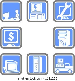 A set of 8 computer technology vector icons.