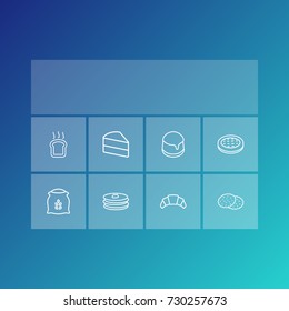 Set Of 8 Cooking Outline Icons Set.Collection Of Toast, Cake, Pancakes And Other Elements.