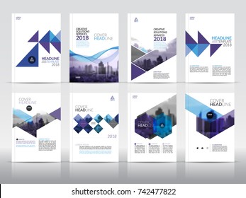 Set of 8 cover Design templates, annual report cover, flyer, presentation, brochure. Front page design layout template with bleed in A4 size. Multi colors with abstract vectors background templates.