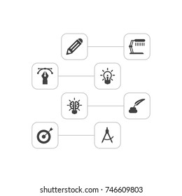 Set Of 8 Creative Icons Set.Collection Of Bulb, Arrow, Illuminator And Other Elements.
