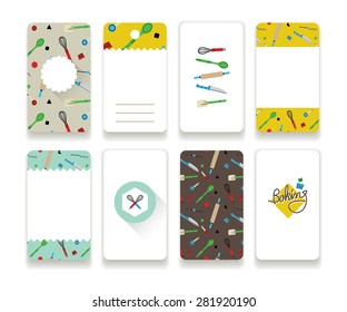 Set of 8 cute baking cards on white background