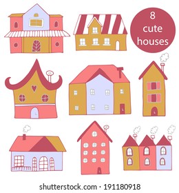 Set of 8 cute colorful vector houses