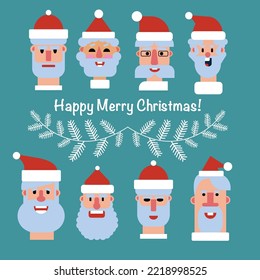 A set of 8 cute Santa faces