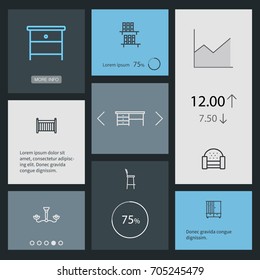 Set Of 8 Decor Outline Icons Set.Collection Of Bookshelf, Desk, Nightstand Elements.