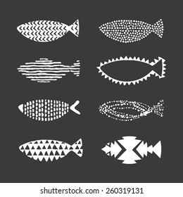 Set of 8 decorative fishes in vector