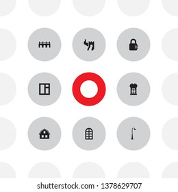 Set of 8 design icons set. Collection of suspension, european house, arc frame and other elements.