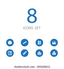 Set Of 8 Design Icons Set.Collection Of Window, Ladder, Academy And Other Elements.
