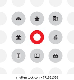 Set Of 8 Design Icons Set.Collection Of Museum, Blueprint, Skyscraper And Other Elements.