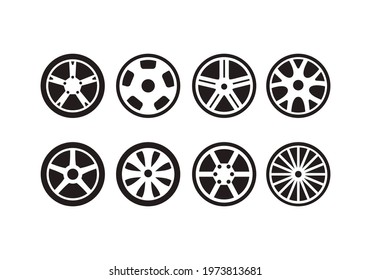 set of 8 different alloy wheel icons vector