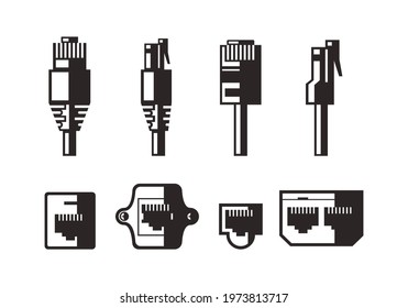 set of 8 different ethernet and port icons vector