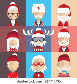 Set of 8 different santa avatars